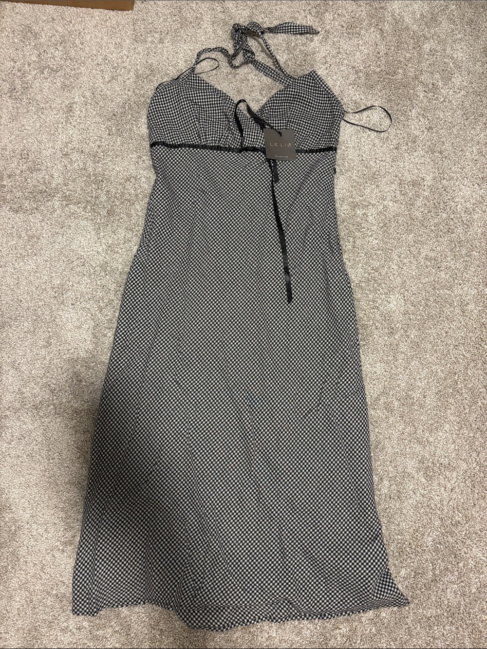 Le Lis Black and White Halter Tie-Neck Midi Dress